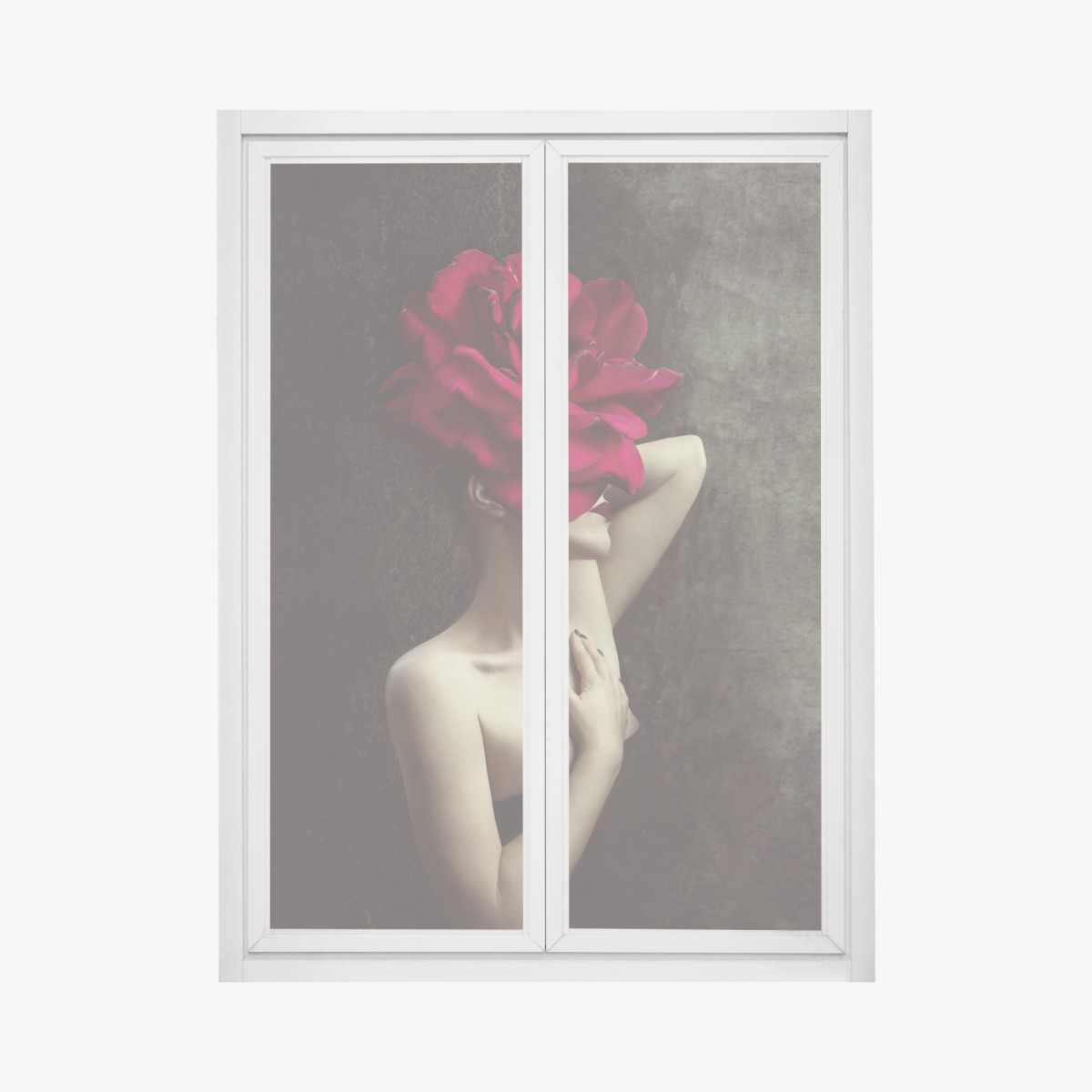 Pegatina para ventana mujer con rosa roja gigante – Pixers®