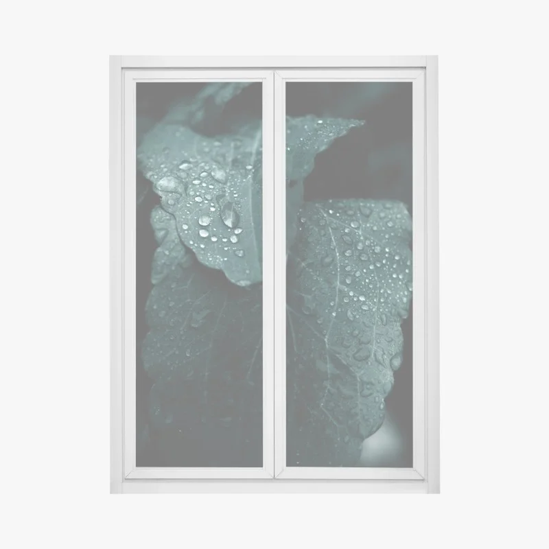 Pegatina para ventana hojas con gotas en tonos esmeralda