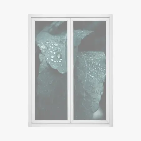 Pegatina para ventana hojas con gotas en tonos esmeralda – Pixers®