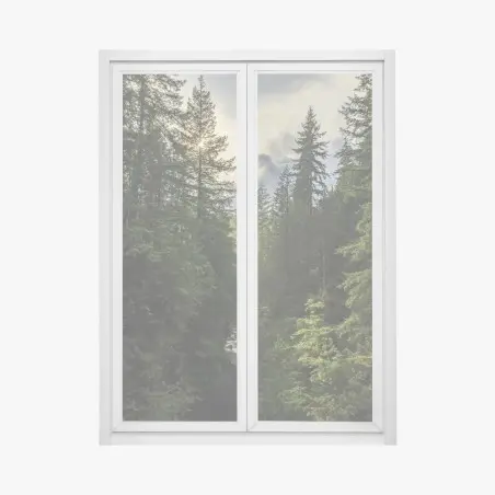 Pegatina para ventana panorámica de bosque y cascada al amanecer – Pixers®