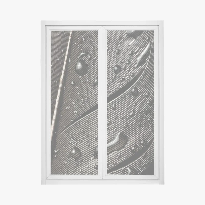 Pegatina para ventana textura de pluma en blanco y negro con gotas