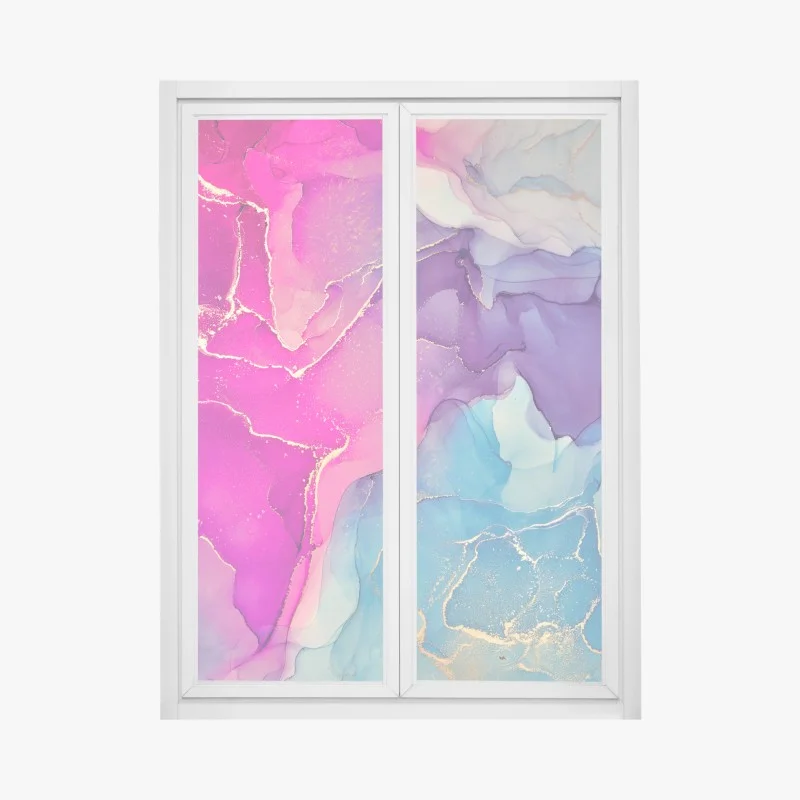 Pegatina para ventana paisaje abstracto en tinta al alcohol fucsia y turquesa