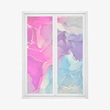 Pegatina para ventana paisaje abstracto en tinta al alcohol fucsia y turquesa – Pixers®