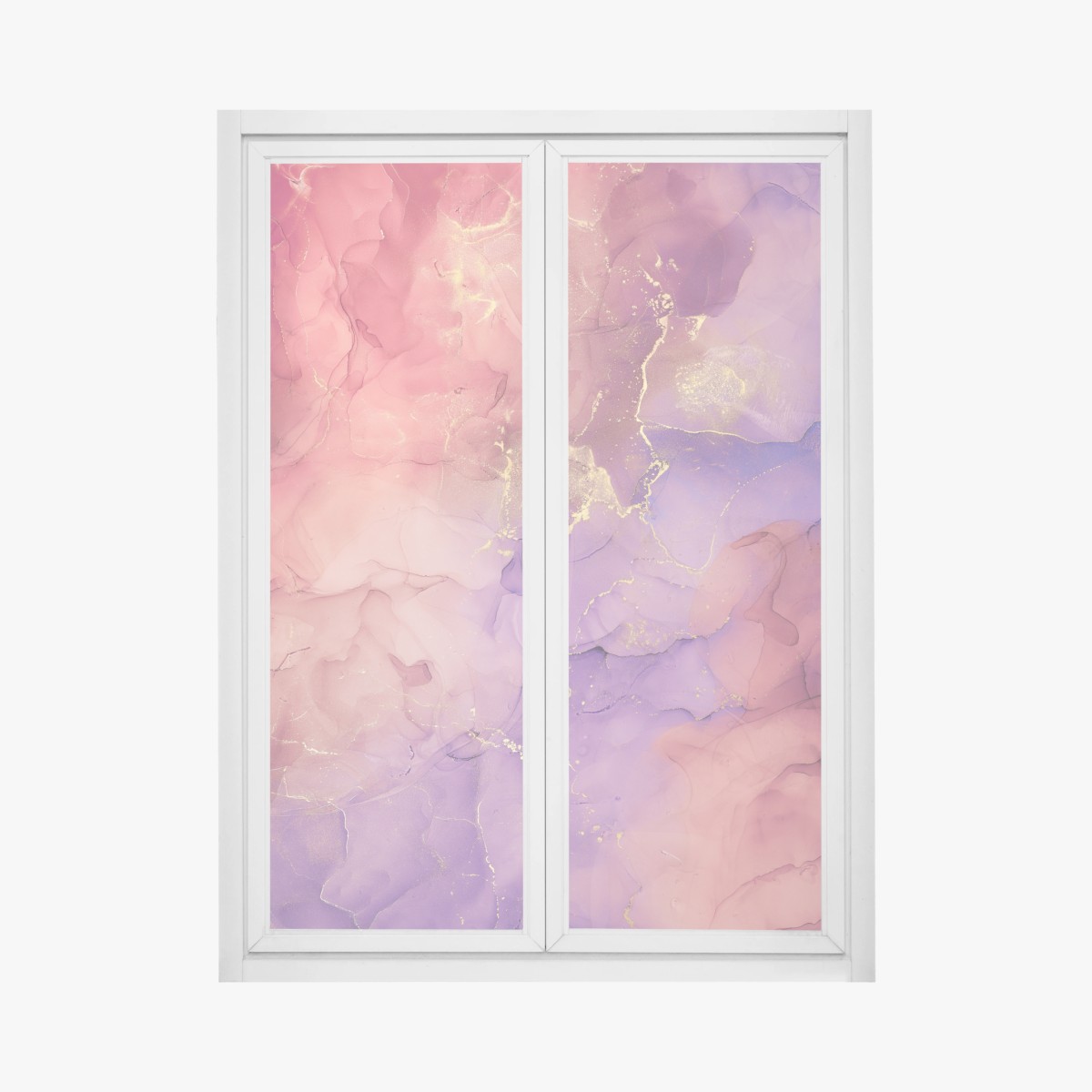 Pegatina para ventana ensueño abstracto en rosa y morado con vetas doradas – Pixers®