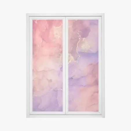 Pegatina para ventana ensueño abstracto en rosa y morado con vetas doradas – Pixers®