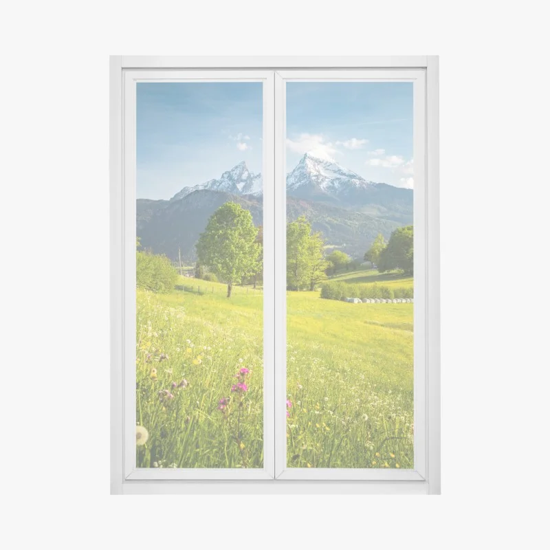 Pegatina para ventana pradera alpina en primavera