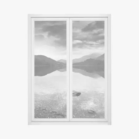 Pegatina para ventana reflejo sereno en lago de montaña – Pixers®