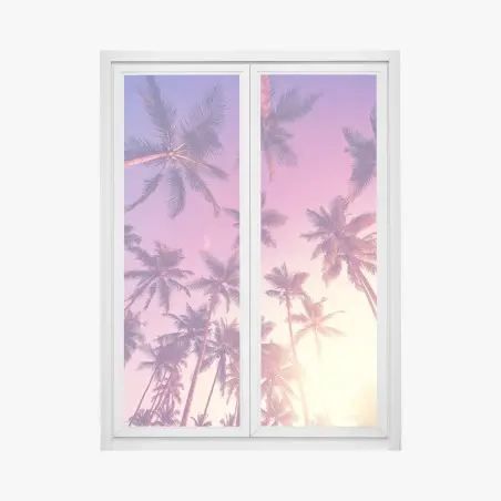 Pegatina para ventana paraíso de palmeras al atardecer – Pixers®