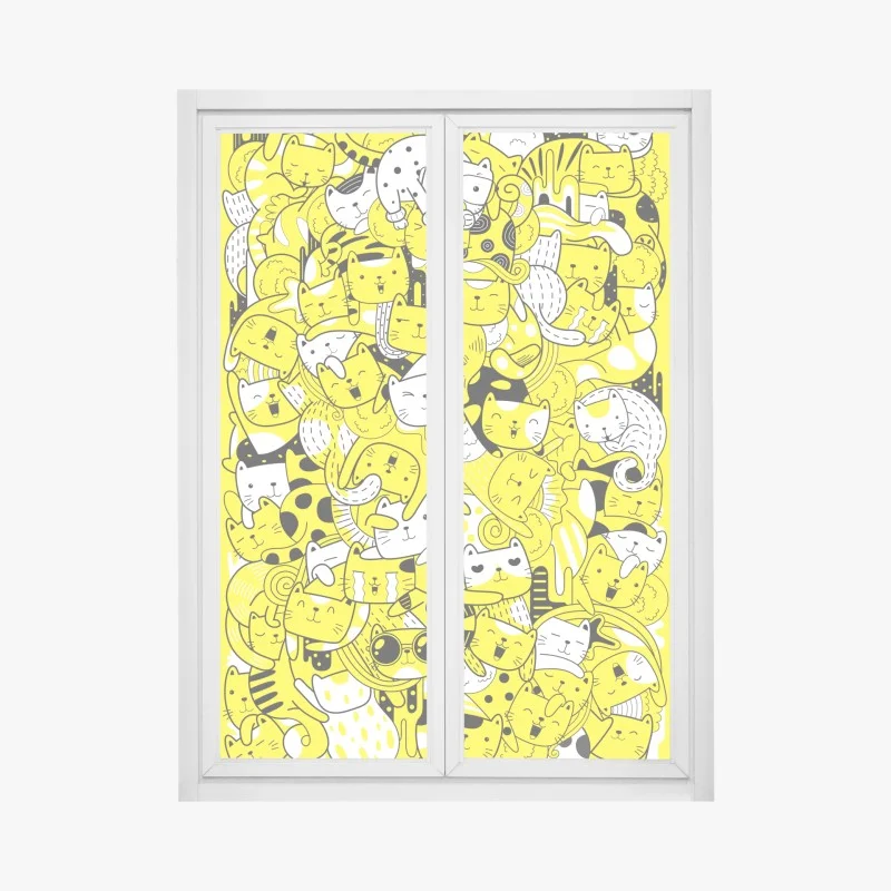 Pegatina para ventana fiesta de gatos amarillos y blancos
