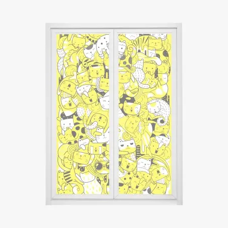 Pegatina para ventana fiesta de gatos amarillos y blancos – Pixers®