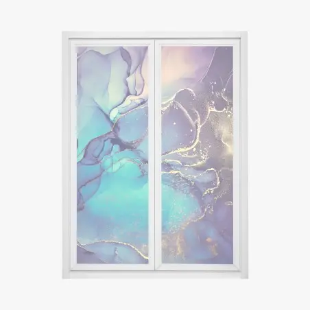 Pegatina para ventana arte abstracto en tinta de alcohol azul y dorado – Pixers®