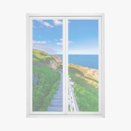 Pegatina para ventana sendero costero hacia el mar bajo cielo azul – Pixers®