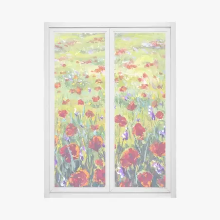 Pegatina para ventana prado de amapolas en estilo impresionista – Pixers®