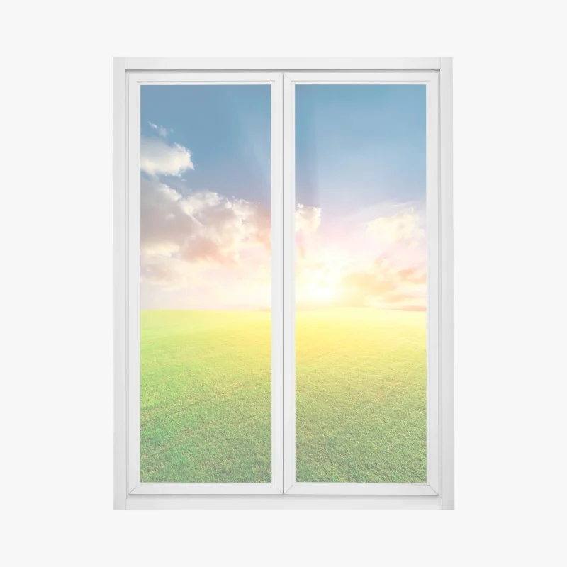 Pegatina para ventana atardecer dorado en pradera