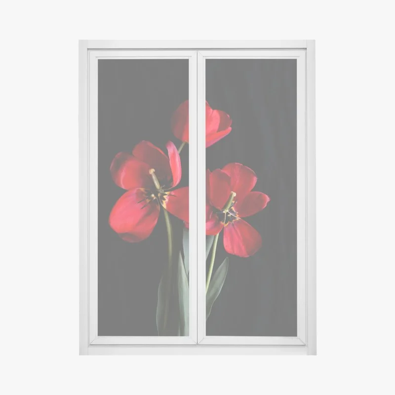 Pegatina para ventana arreglo de tulipanes rojos sobre fondo negro