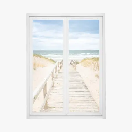 Pegatina para ventana pasarela de madera hacia la playa de Sylt – Pixers®