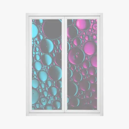 Pegatina para ventana composición abstracta de burbujas en turquesa y magenta – Pixers®