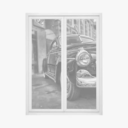 Pegatina para ventana coche clásico en blanco y negro en primer plano – Pixers®