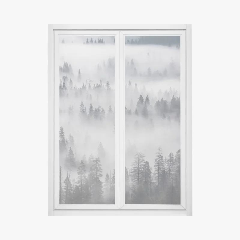 Pegatina para ventana bosque entre nieblas místico