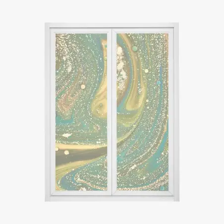 Pegatina para ventana paisaje fluido verde y dorado con textura iridiscente – Pixers®