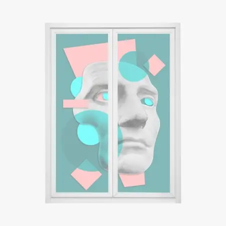 Pegatina para ventana rostro clásico en estilo pop geométrico – Pixers®