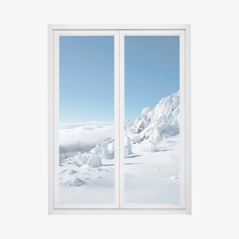 Pegatina para ventana paisaje nevado en la cumbre