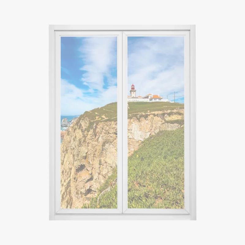 Pegatina para ventana faro en Cabo da Roca sobre los acantilados