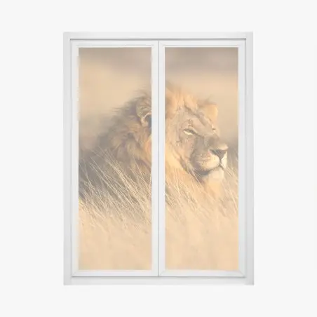 Pegatina para ventana retrato majestuoso de un león en la sabana – Pixers®
