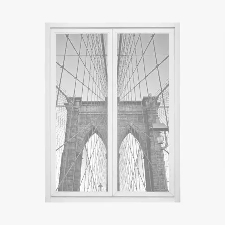 Pegatina para ventana perspectiva arquitectónica del puente de Brooklyn en blanco y negro – Pixers®