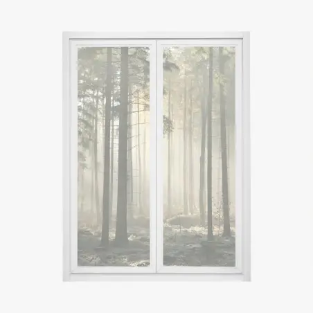 Pegatina para ventana bosque brumoso al amanecer – Pixers®
