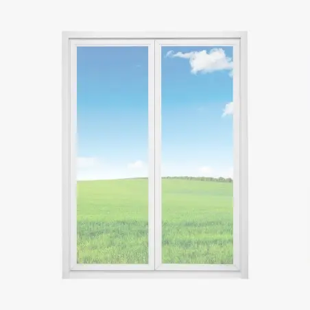 Pegatina para ventana paisaje sereno de pradera verde y cielo azul – Pixers®