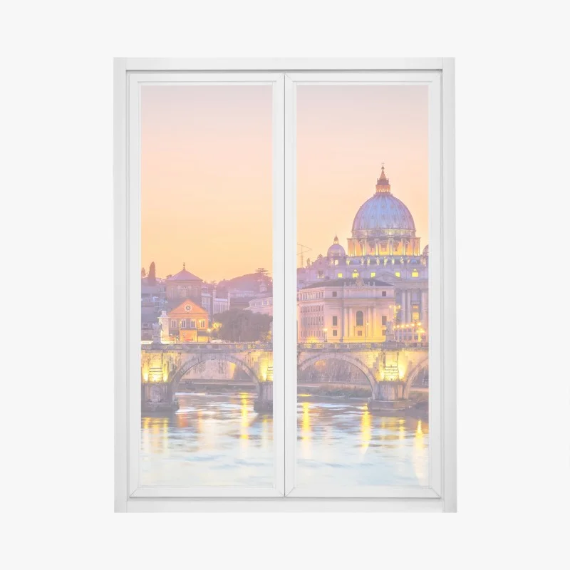 Pegatina para ventana puesta de sol sobre Roma y la Basílica de San Pedro