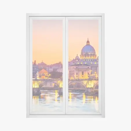 Pegatina para ventana puesta de sol sobre Roma y la Basílica de San Pedro – Pixers®