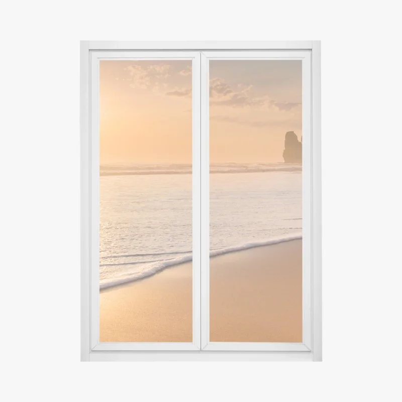 Pegatina para ventana atardecer dorado en la playa