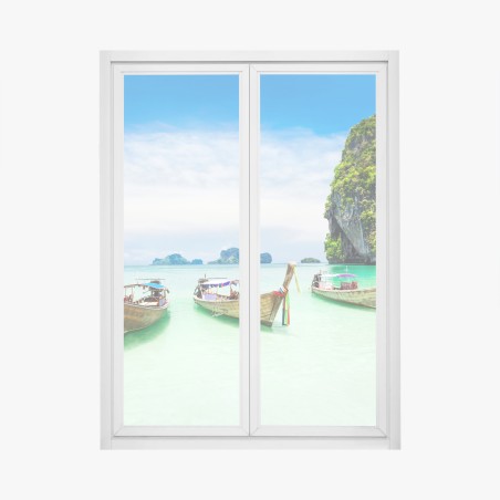 Pegatina para ventana barcos de cola larga en aguas turquesa – Pixers®