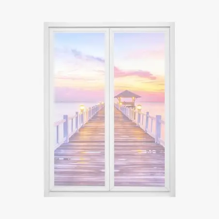 Pegatina para ventana muelle al atardecer con cielo colorido – Pixers®