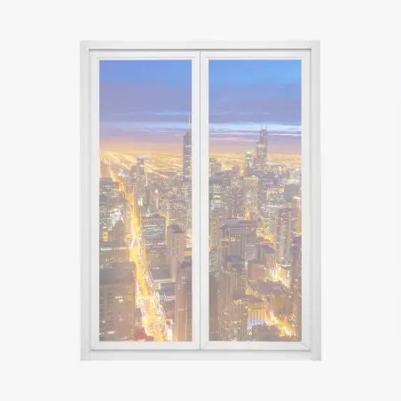 Pegatina para ventana panorama nocturno de Chicago – Pixers®