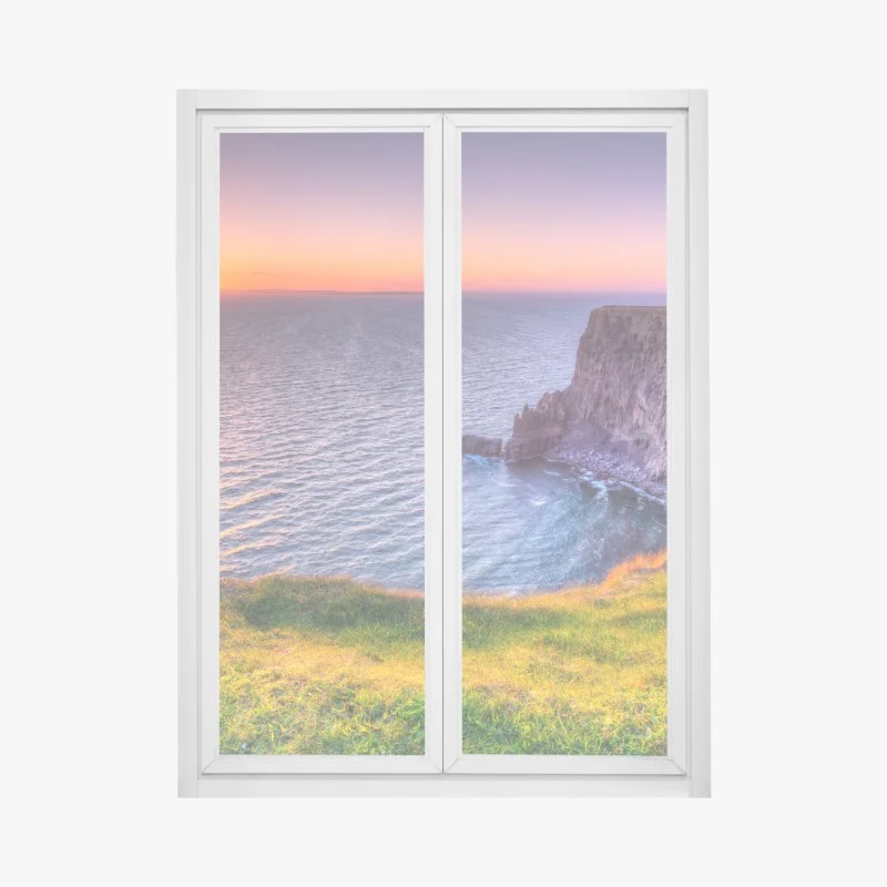 Pegatina para ventana acantilado al atardecer sobre el mar