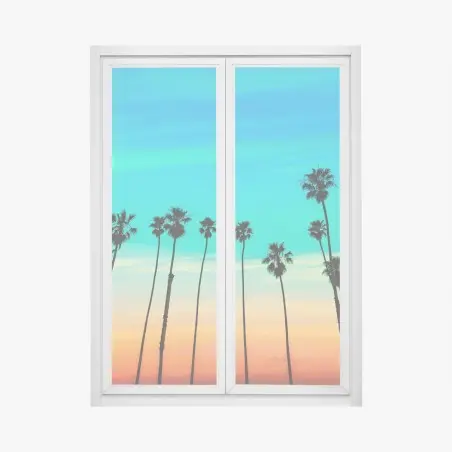 Pegatina para ventana atardecer en Santa Barbara con palmeras – Pixers®