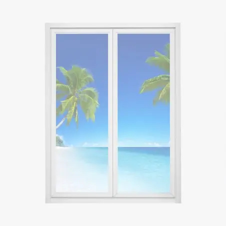 Pegatina para ventana paraíso tropical con palmeras y mar turquesa – Pixers®