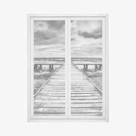 Pegatina para ventana muelle solitario sobre mar tempestuoso – Pixers®