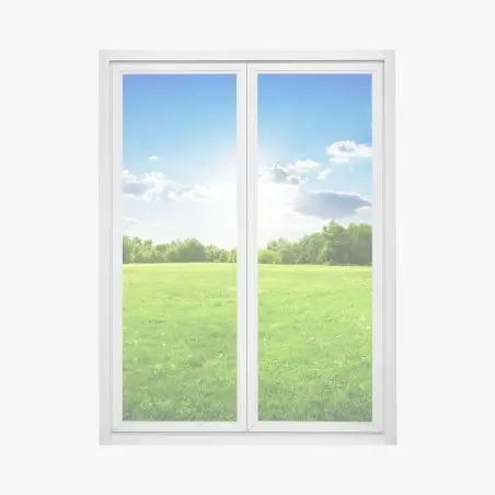 Pegatina para ventana amanecer sobre pradera verde y cielo azul – Pixers®