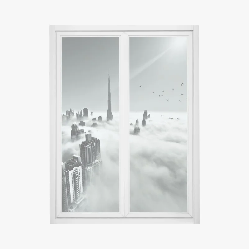 Pegatina para ventana rascacielos de Dubai entre las nubes