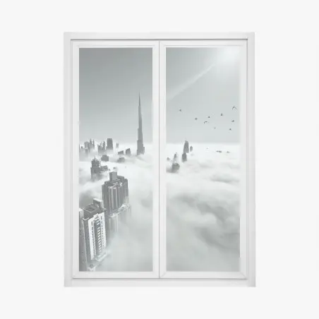 Pegatina para ventana rascacielos de Dubai entre las nubes – Pixers®