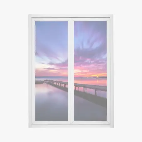 Pegatina para ventana muelle al atardecer en tonos púrpura y naranja – Pixers®