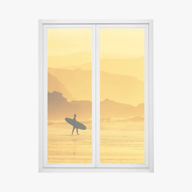 Pegatina para ventana atardecer dorado en la costa