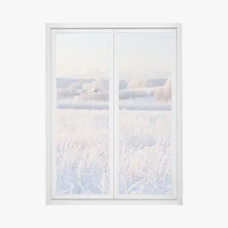 Pegatina para ventana paisaje invernal con escarcha y luz suave – Pixers®