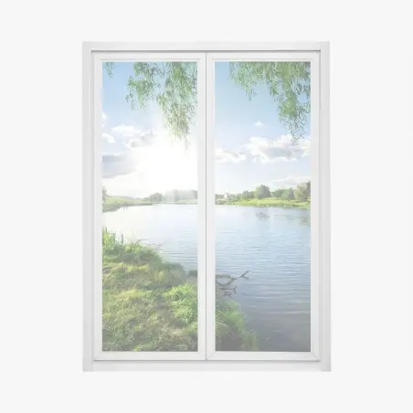 Pegatina para ventana paisaje ribereño sereno con sol radiante – Pixers®