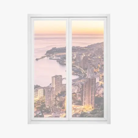 Pegatina para ventana panorámica costera urbana al atardecer – Pixers®