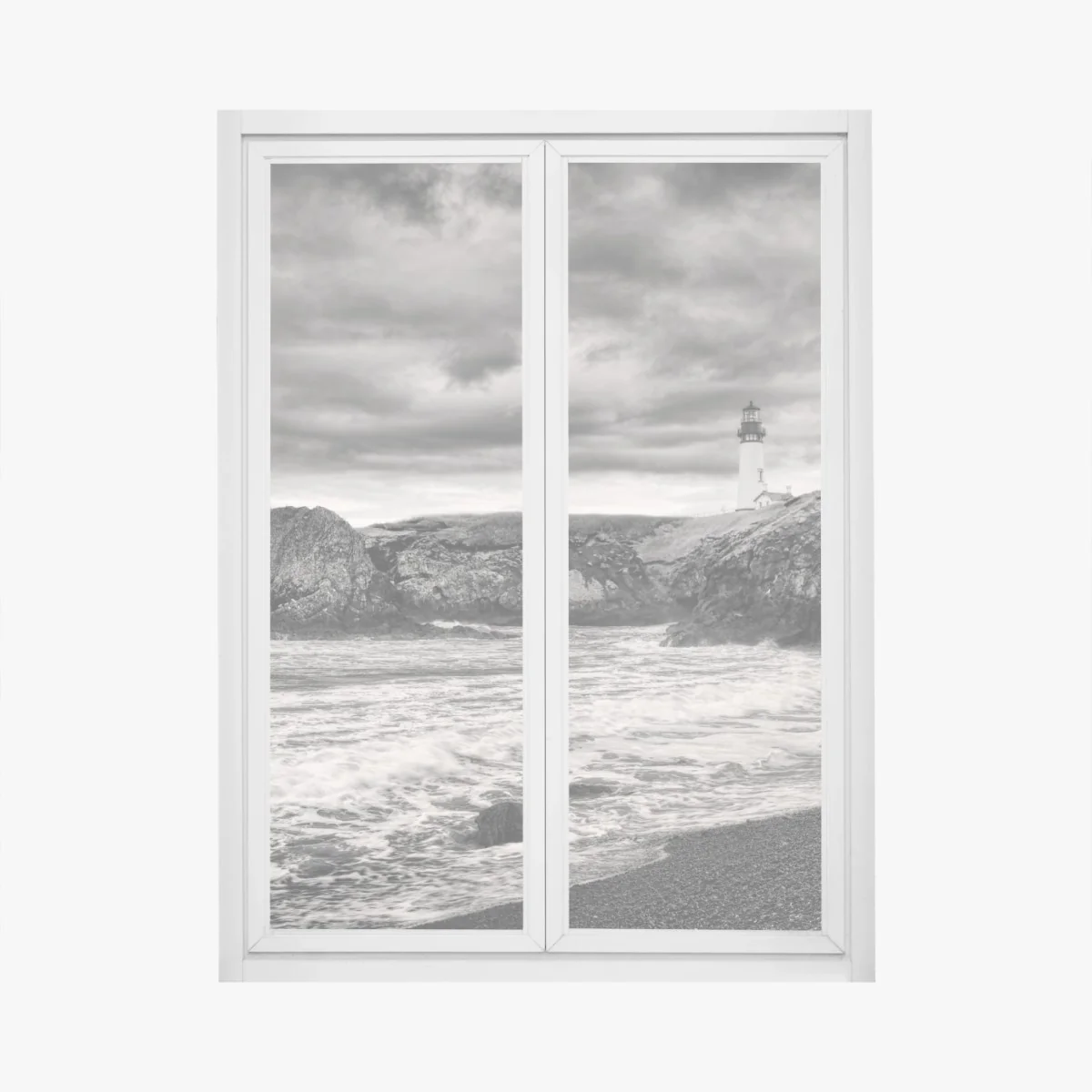 Pegatina para ventana impresión en blanco y negro del faro de Yaquina Bay – Pixers® Pegatina para ventana impresión en blanco y negro del faro de Yaquina Bay – Pixers®